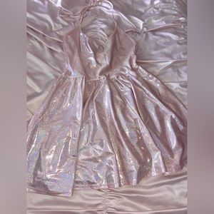Pink holographic halter dress